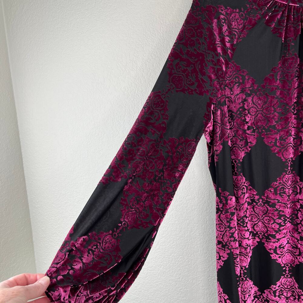 Vince Camuto Magenta Burnout Velvet Mock Neck Balloon Sleeve Mini Dress 16 NWT - Picture 8 of 14
